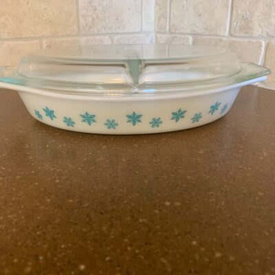 Vintage Pyrex with Turquoise Snowflake on White